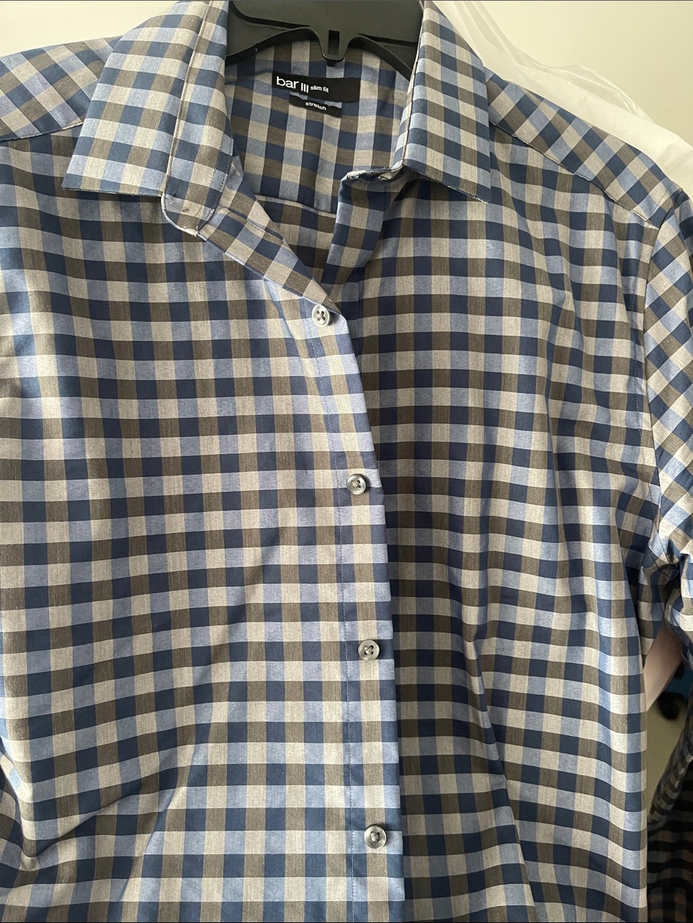 Bar III Navy and Light Blue Gingham Dress Shirt